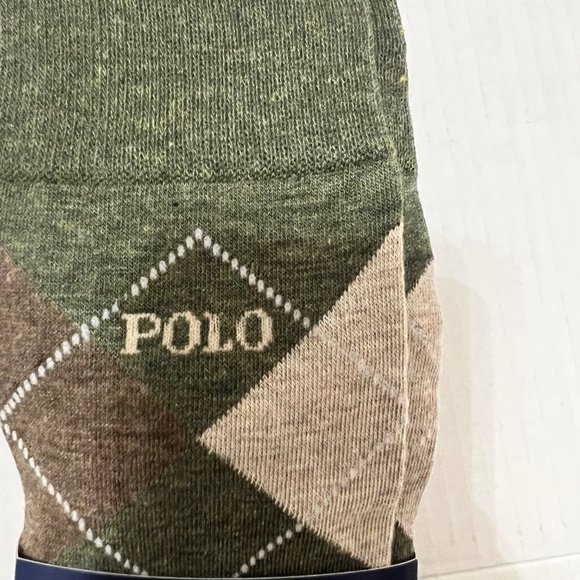 Polo Ralph Lauren 3-Pack Dress Socks 3 Pairs Crew Argyle Striped Socks Green/Tan - Picture 2 of 7